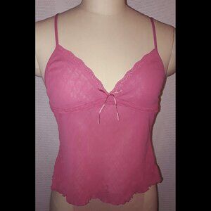 90s 2000s y2k Pink sheer cami top with bows and polkadots in mesh